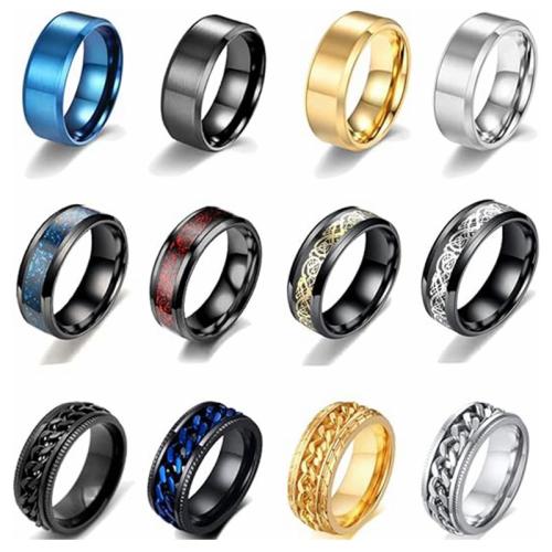 Titanium Steel Ring Set, 12 pieces & Unisex & different size for choice, US Ring Size:6-13, Sold By Set