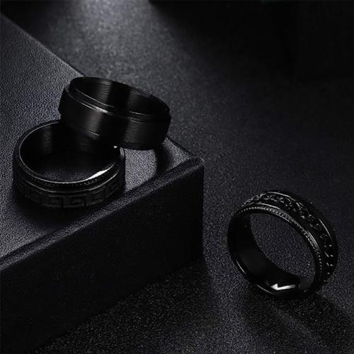 Titanium Steel Ring Set, three pieces & rotatable & Unisex & different size for choice, black, US Ring Size:6-13, Sold By Set