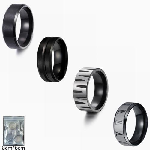 Titanium Steel Ring Set, plated, 4 pieces & different size for choice & for man, black, US Ring Size:7-12, Sold By Set