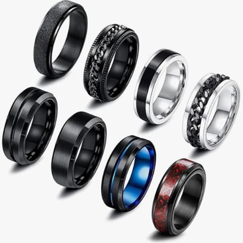 Titanium Steel Ring Set, plated, 8 pieces & rotatable & Unisex & different size for choice, US Ring Size:6-13, Sold By Set