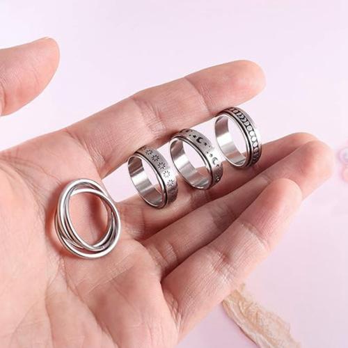 Titanium Steel Ring Set, 4 pieces & rotatable & Unisex & different size for choice, original color, US Ring Size:5-13, Sold By Set