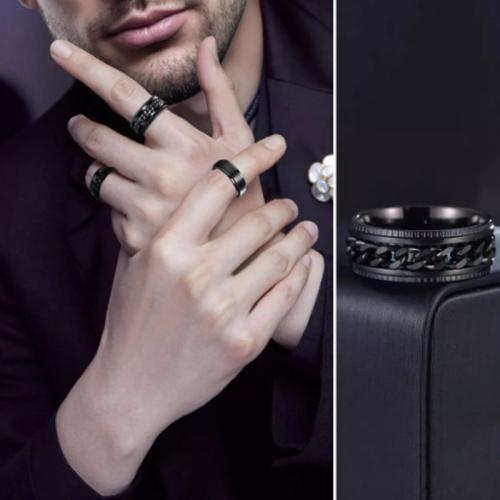 Titanium Steel Ring Set, plated, three pieces & rotatable & Unisex & different size for choice, black, US Ring Size:6-13, Sold By Set