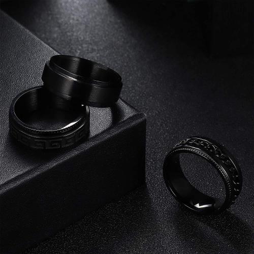 Titanium Steel Ring Set, plated, three pieces & rotatable & different size for choice & for man, black, US Ring Size:6-13, Sold By Set