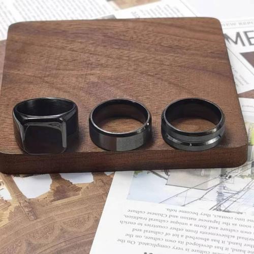 Titanium Steel Ring Set, plated, three pieces & different size for choice & for man, black, Sold By Set