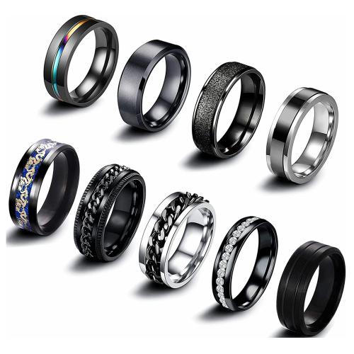 Titanium Steel Ring Set, plated, nine pieces & different size for choice & for man, more colors for choice, US Ring Size:7-13, Sold By Set