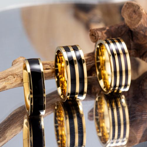 Titanstahl Fingerring, goldfarben plattiert, unisex & verschiedene Größen vorhanden & verschiedene Stile für Wahl & Emaille, Größe:6-13, verkauft von PC