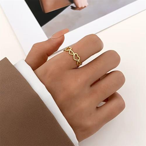 Copper Cuff Finger Ring, Heart, gold color plated, fashion jewelry & for woman & hollow, Sold By PC