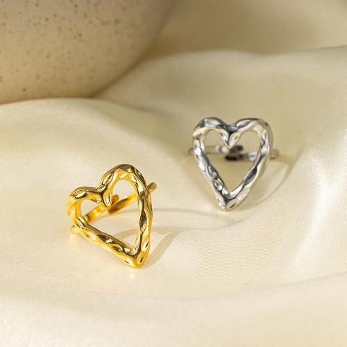 Titanium Steel Cuff Finger Ring, Heart, plated, for woman & hollow, more colors for choice, US Ring Size:6-8, Sold By PC