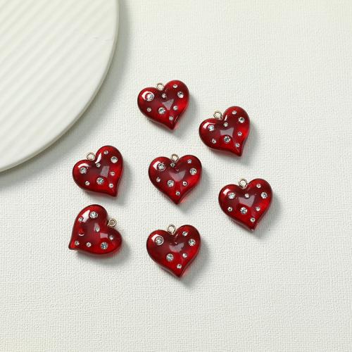 Resin Pendant, Heart, polished, DIY & with rhinestone, more colors for choice, 26x25mm, Sold By PC