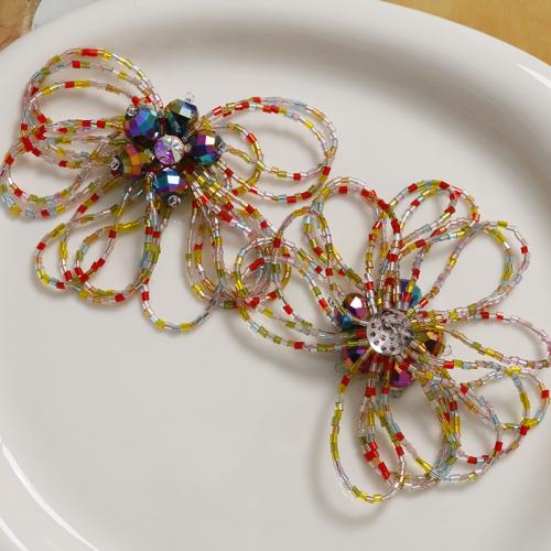 Hair Accessories DIY Findings, Seedbead, Flower, with rhinestone, more colors for choice, 100mm, Sold By PC