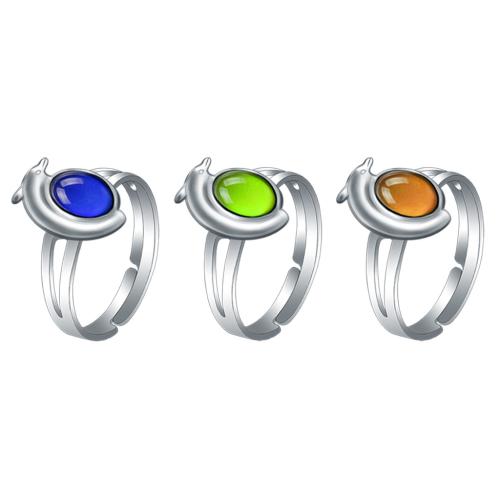 Anillos Esmaltados de Humor, aleación de zinc, con Acrílico, Delfín, chapado en color de plata, para mujer & esmalte de humor, libre de níquel, plomo & cadmio, inner diameter:17~20mm, Vendido por UD