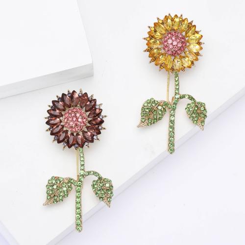 Broches en alliage de zinc, Tournesol, Placage, pour femme & avec strass, plus de couleurs à choisir, protéger l'environnement, sans nickel, plomb et cadmium, Vendu par PC