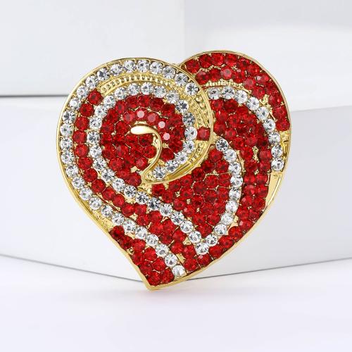 Broches de aleación de zinc, Corazón, chapado en color dorado, para mujer & con diamantes de imitación, Rojo, libre de níquel, plomo & cadmio, Vendido por UD