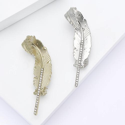 Tibetan Style Brooches, Feather, plated, for woman & with rhinestone, more colors for choice, nickel, lead & cadmium free, Sold By PC