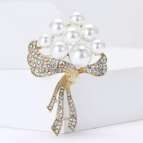 Tibetan Style Brooches, with Plastic Pearl, Bouquet, plated, for woman & with rhinestone, more colors for choice, nickel, lead & cadmium free, Sold By PC