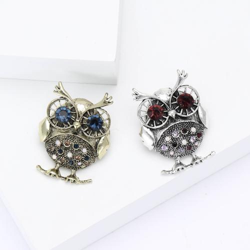 Tibetan Style Brooches, Owl, plated, for woman & with rhinestone, more colors for choice, nickel, lead & cadmium free, Sold By PC