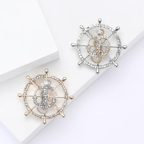 Tibetan Style Brooches, Ship Wheel, plated, for woman & with rhinestone, more colors for choice, nickel, lead & cadmium free, Sold By PC