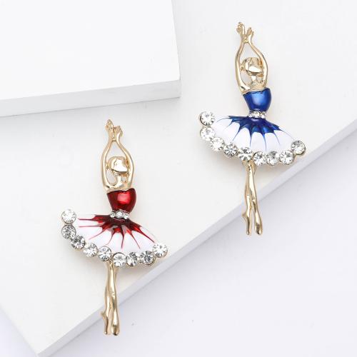 Tibetan Style Brooches, Dancing Girl, plated, for woman & enamel & with rhinestone, more colors for choice, nickel, lead & cadmium free, Sold By PC