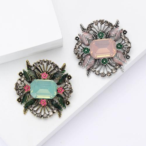 Tibetan Style Brooches, Flower, plated, for woman & enamel & with rhinestone, more colors for choice, nickel, lead & cadmium free, Sold By PC