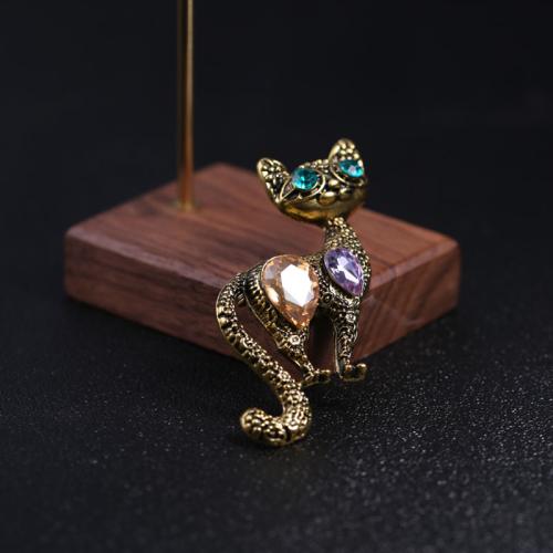 Tibetan Style Brooches, Cat, gold color plated, for woman & with rhinestone, nickel, lead & cadmium free, Sold By PC