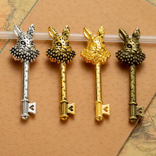 Tibetan Style Key Pendants, Rabbit, plated, DIY, more colors for choice, nickel, lead & cadmium free, 50x15mm, 100PCs/Bag, Sold By Bag