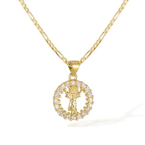 Brass Necklace, with Cubic Zirconia, with 55mm extender chain, 14K gold-filled, fashion jewelry & for woman & hollow, Length:505 mm, Sold By PC