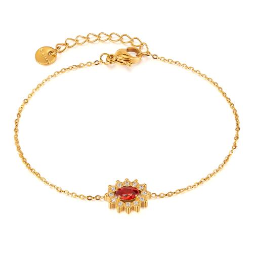 Bijoux bracelet en acier inoxydable, Acier inoxydable 304, avec zircon cubique, avec 30mm chaînes de rallonge, Placage de couleur d'or, bijoux de mode & pour femme, Longueur:175 mm, Vendu par PC