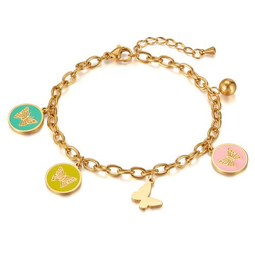 Bijoux bracelet en acier inoxydable, Acier inoxydable 304, avec 30mm chaînes de rallonge, Placage, bijoux de mode & pour femme & émail, doré, Longueur:170 mm, Vendu par PC