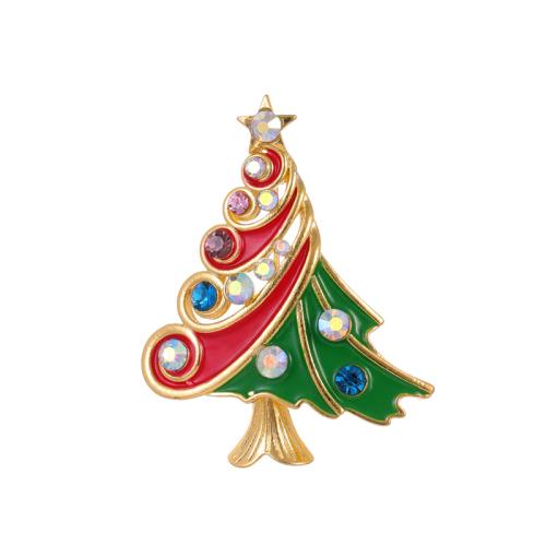 Christmas Brooches, Tibetan Style, Christmas Tree, KC gold color plated, Christmas Design & Unisex & enamel & with rhinestone, Silver rhodium color, Sold By PC