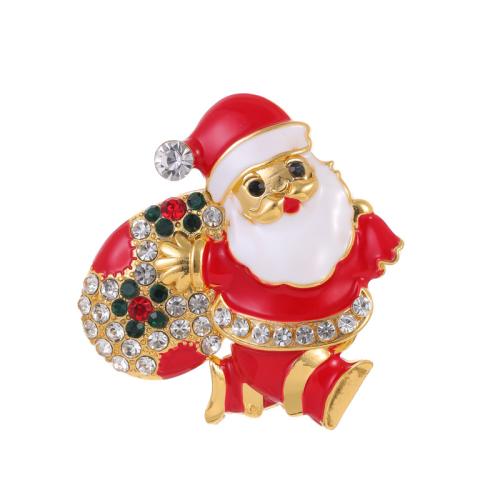 Christmas Brooches, Tibetan Style, Santa Claus, 18K gold plated, Christmas Design & Unisex & enamel & with rhinestone, Sold By PC