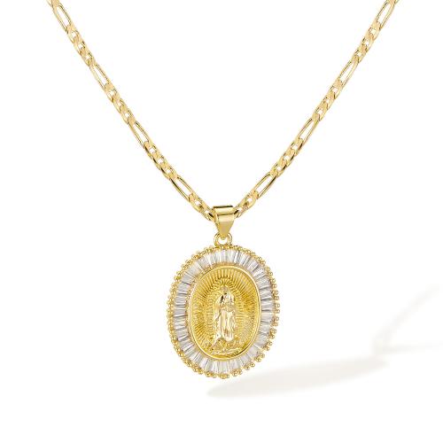 Collier en laiton, avec zircon cubique, avec 55mm chaînes de rallonge, Plaqué d'or 14K, bijoux de mode & pour femme, Longueur:505 mm, Vendu par PC