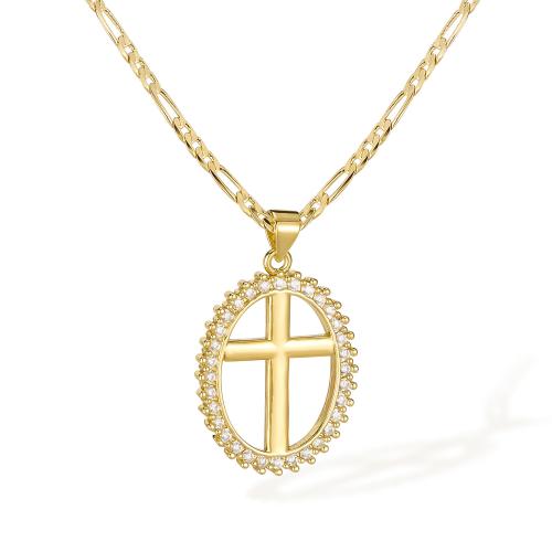 Brass Necklace, with Cubic Zirconia, with 55mm extender chain, 14K gold plated, fashion jewelry & for woman & hollow, Length:505 mm, Sold By PC