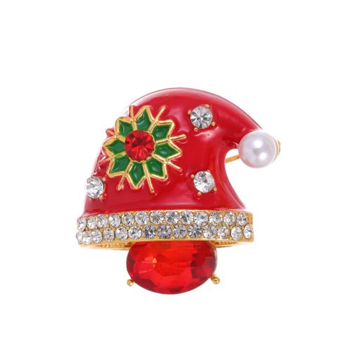 Christmas Brooches, Tibetan Style, with Plastic Pearl, Christmas Hat, 18K gold plated, Christmas Design & Unisex & enamel & with rhinestone, Sold By PC