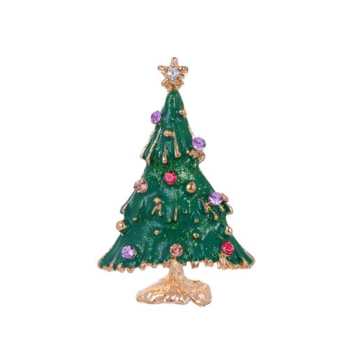 Christmas Brooches, Tibetan Style, Christmas Tree, KC gold color plated, Christmas Design & Unisex & enamel & with rhinestone, Sold By PC