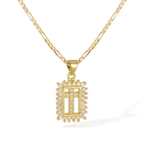 Brass Necklace, with Cubic Zirconia, with 55mm extender chain, 14K gold plated, fashion jewelry & for woman & hollow, Length:505 mm, Sold By PC