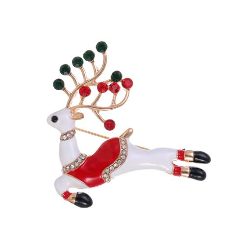 Christmas Brooches, Tibetan Style, Christmas Reindeer, KC gold color plated, Christmas Design & for woman & enamel & with rhinestone, Sold By PC