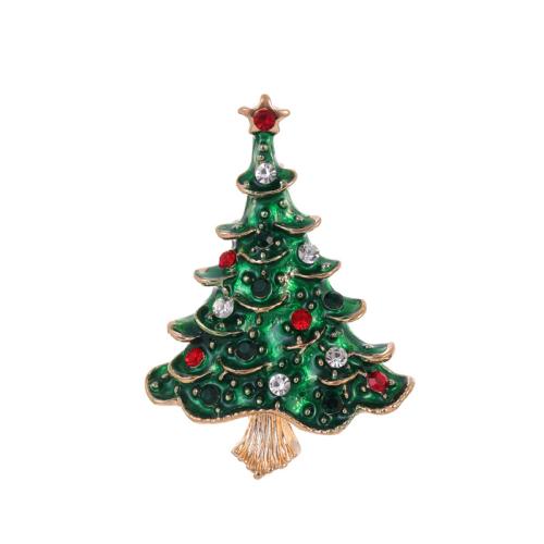 Broches de Navidad, aleación de zinc, Árbol de Navidad, chapado en oro KC, Diseño de Navidad & unisexo & esmalte & con diamantes de imitación, Vendido por UD