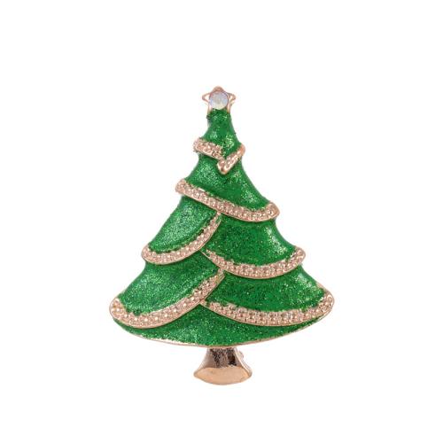 Christmas Brooches, Tibetan Style, Christmas Tree, KC gold color plated, Christmas Design & Unisex & enamel & with rhinestone, Sold By PC