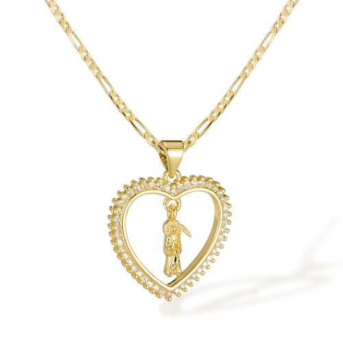 Brass Necklace, with Cubic Zirconia, with 55mm extender chain, 14K gold-filled, fashion jewelry & for woman & hollow, Length:505 mm, Sold By PC