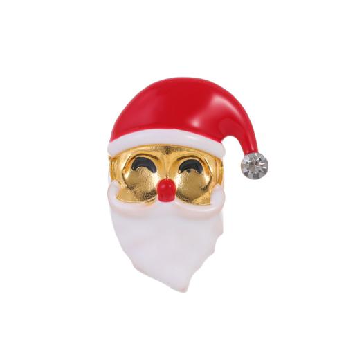 Christmas Brooches, Tibetan Style, Santa Claus, 18K gold plated, Christmas Design & Unisex & enamel & with rhinestone, Sold By PC