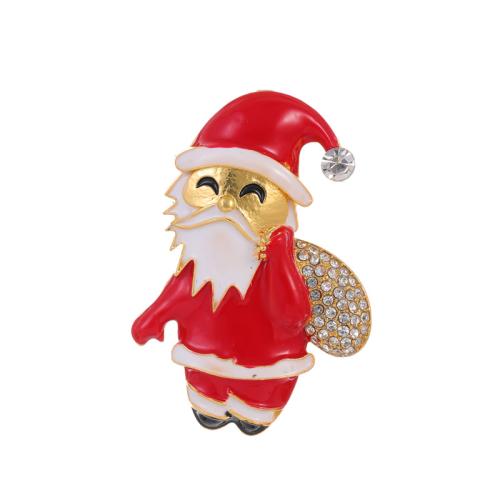 Christmas Brooches, Tibetan Style, Santa Claus, 18K gold plated, Christmas Design & Unisex & enamel & with rhinestone, Sold By PC