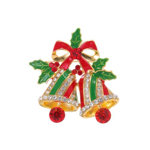 Christmas Brooches, Tibetan Style, Christmas Bell, 18K gold plated, Christmas Design & Unisex & enamel & with rhinestone, Sold By PC