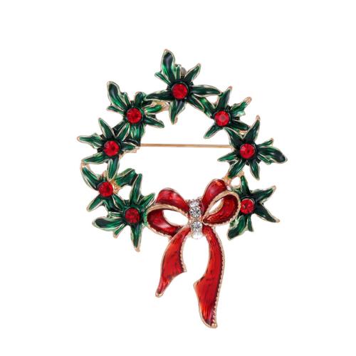 Christmas Brooches, Tibetan Style, Christmas Wreath, KC gold color plated, Christmas Design & Unisex & enamel & with rhinestone, Sold By PC