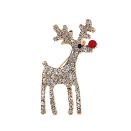 Christmas Brooches, Tibetan Style, Christmas Reindeer, plated, Christmas Design & Unisex & with rhinestone, more colors for choice, Sold By PC