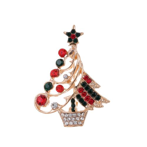 Broches de Navidad, aleación de zinc, Árbol de Navidad, chapado en oro KC, Diseño de Navidad & unisexo & con diamantes de imitación & hueco, Vendido por UD