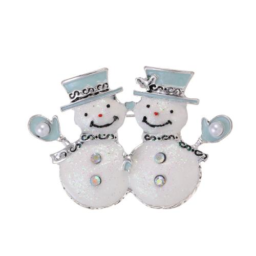 Christmas Brooches, Tibetan Style, with Plastic Pearl, Snowman, antique silver color plated, Christmas Design & Unisex & enamel & with rhinestone, Sold By PC