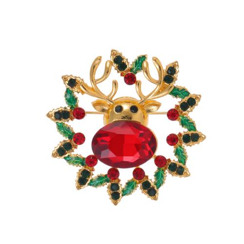 Christmas Brooches, Tibetan Style, Antlers, 18K gold plated, Christmas Design & Unisex & enamel & with rhinestone, Sold By PC