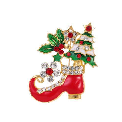 Christmas Brooches, Tibetan Style, Christmas Boot, 18K gold plated, Christmas Design & Unisex & enamel & with rhinestone, Sold By PC