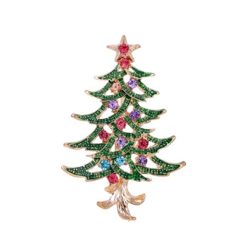 Broches de Navidad, aleación de zinc, Árbol de Navidad, chapado en oro KC, Diseño de Navidad & unisexo & esmalte & con diamantes de imitación, más colores para la opción, Vendido por UD