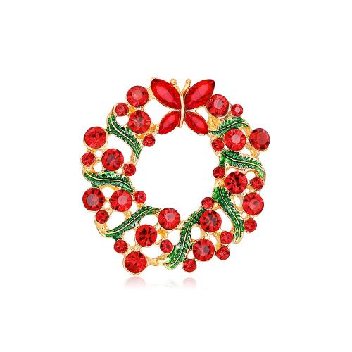 Christmas Brooches, Tibetan Style, Christmas Wreath, plated, Christmas Design & Unisex & enamel & with rhinestone, Sold By PC